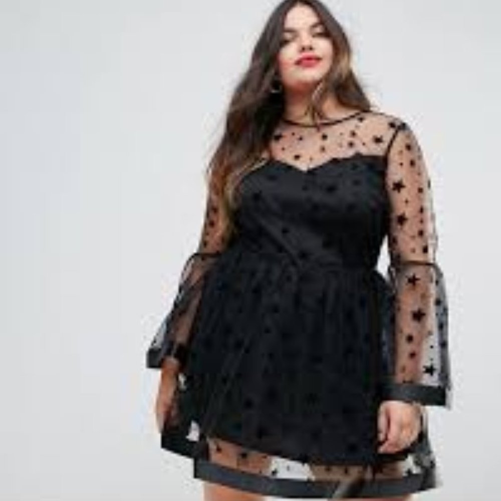 asos curve star mesh fluted sleeve dress